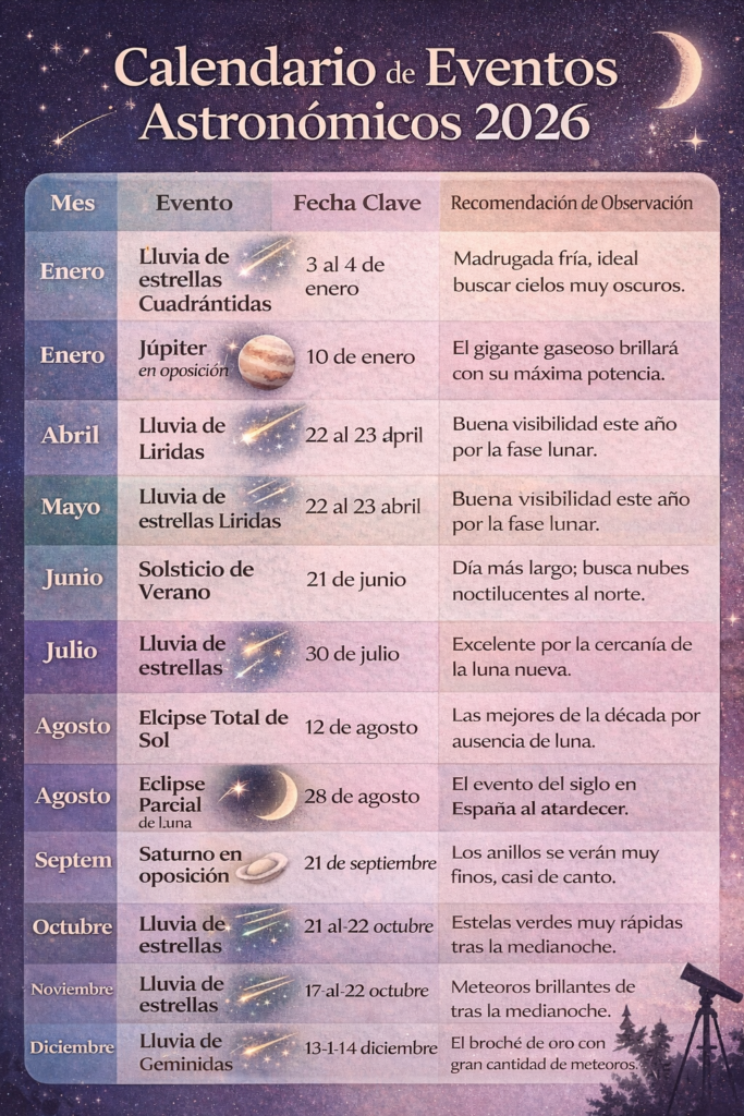 eventos astronómicos en 2026 eventos astronómicos en 2026
